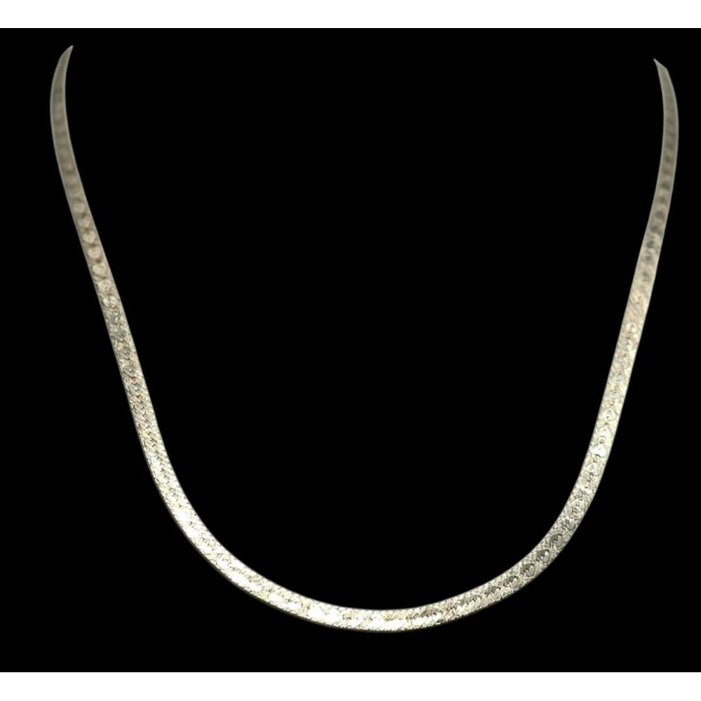 VTG Sterling Silver Reversible Necklace Herringbone Chain Hearts Italy 7.5g 18"